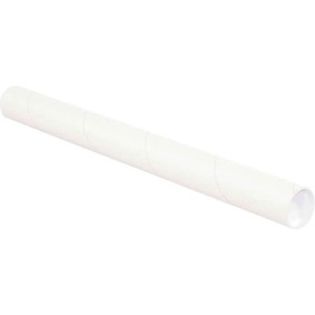 THE PACKAGING WHOLESALERS Mailing Tubes With Caps, 2-1/2" Dia. x 36"L, 0.07" Thick, White, 34/Pack P2536W